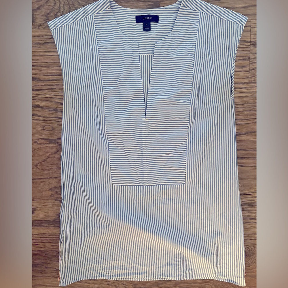 J.Crew Blue/White Stripped top with‎ rose gold side zippers